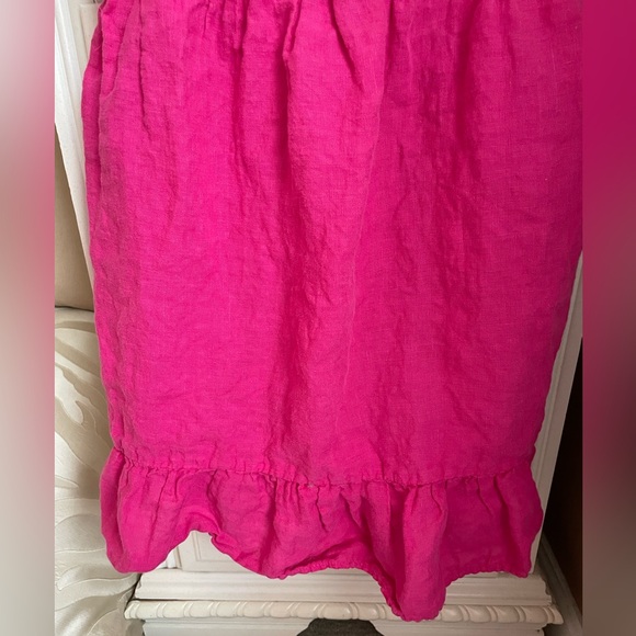 Zara Hot Pink Linen Ruffle Bow Shoulder Dress - Picture 3 of 6